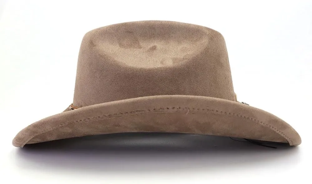Classic Suede Cowboy Hat for Adult Wide Brim Western Cowgirl Hat Women Fedora Hat with Leopard Print Hatband