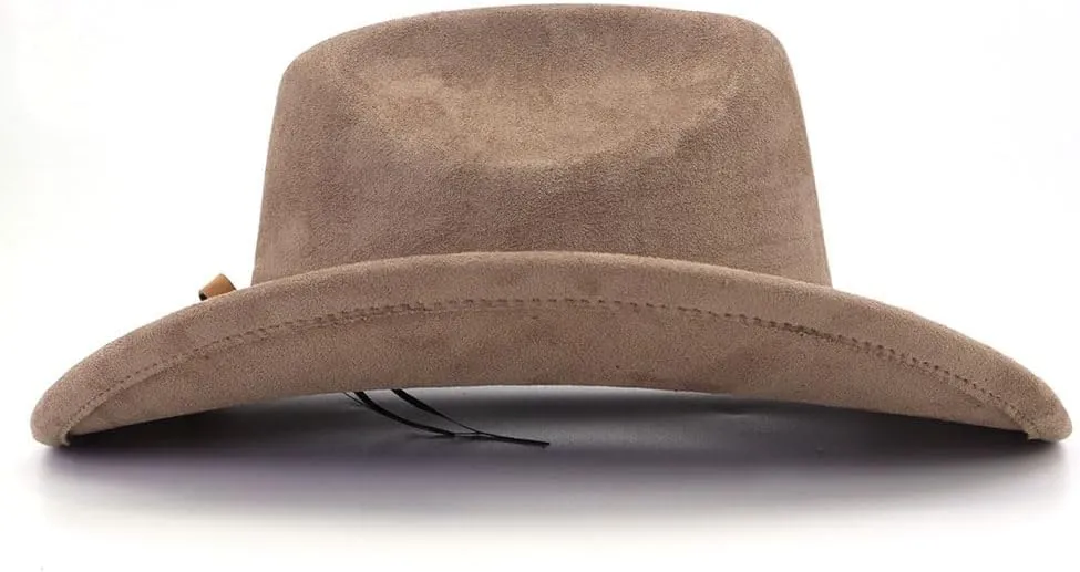 Classic Suede Cowboy Hat for Adult Wide Brim Western Cowgirl Hat Women Fedora Hat with Leopard Print Hatband