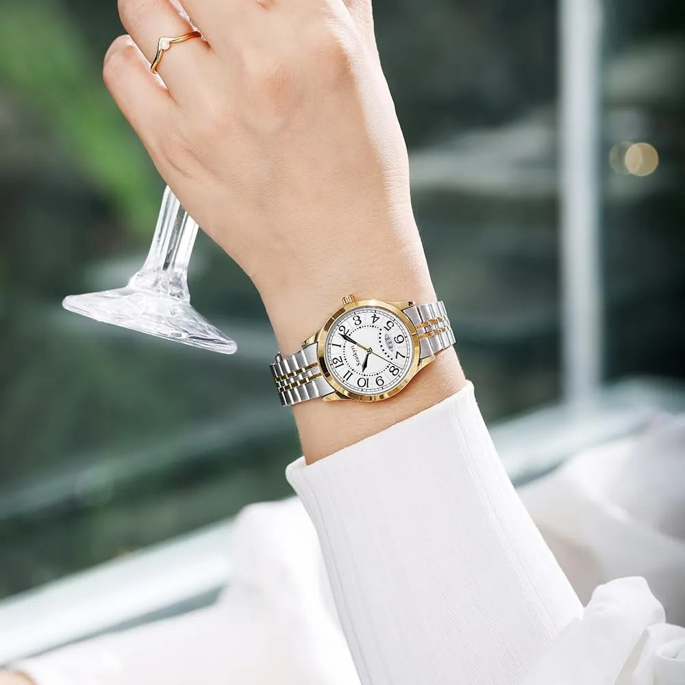 Classic Watch for Women with Easy Read Time Arabic Numerals Ladies Watch with Calendar Water Resistant
