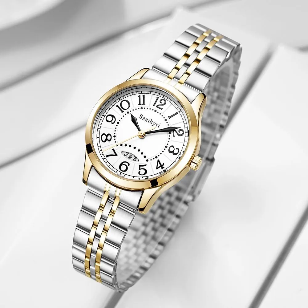 Classic Watch for Women with Easy Read Time Arabic Numerals Ladies Watch with Calendar Water Resistant