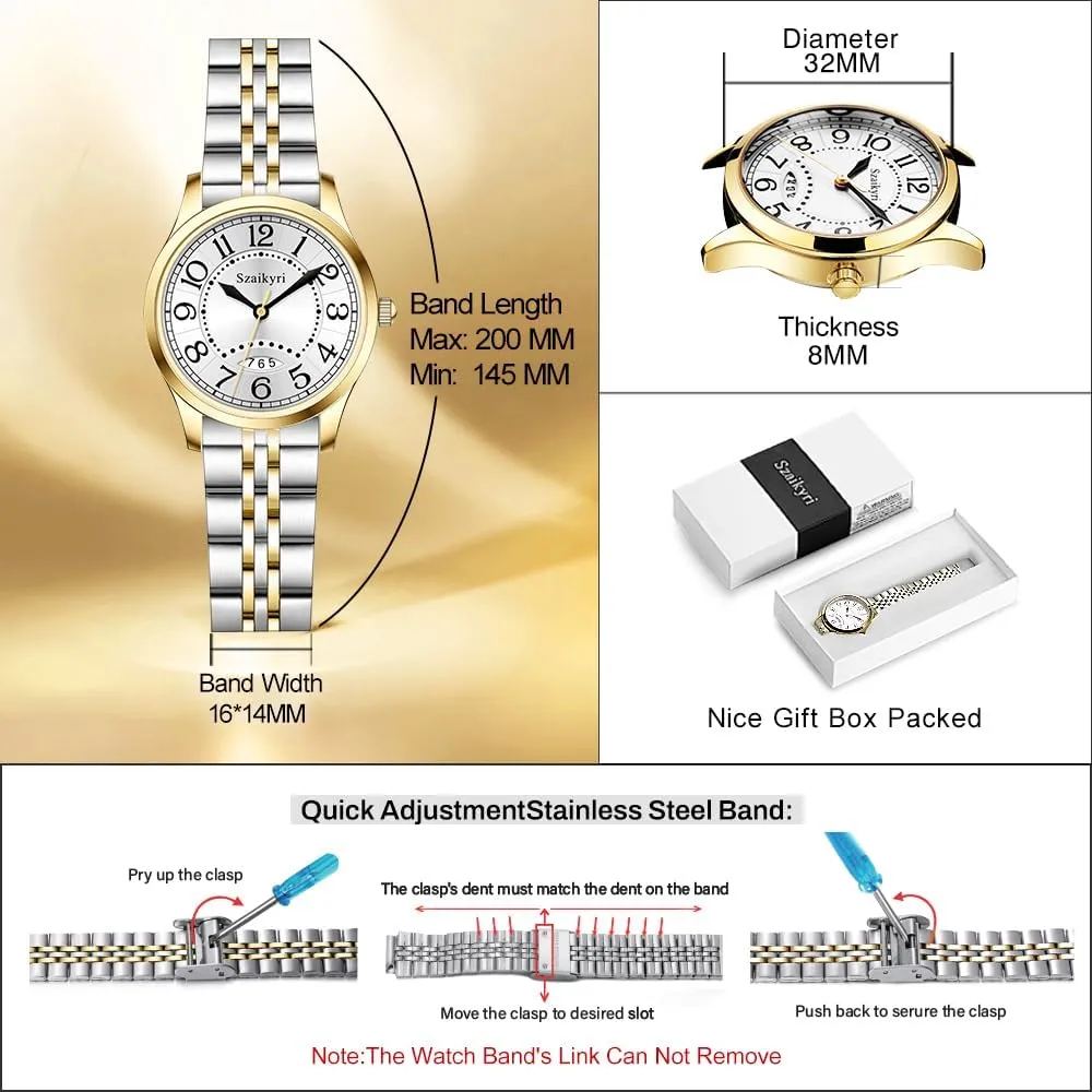 Classic Watch for Women with Easy Read Time Arabic Numerals Ladies Watch with Calendar Water Resistant