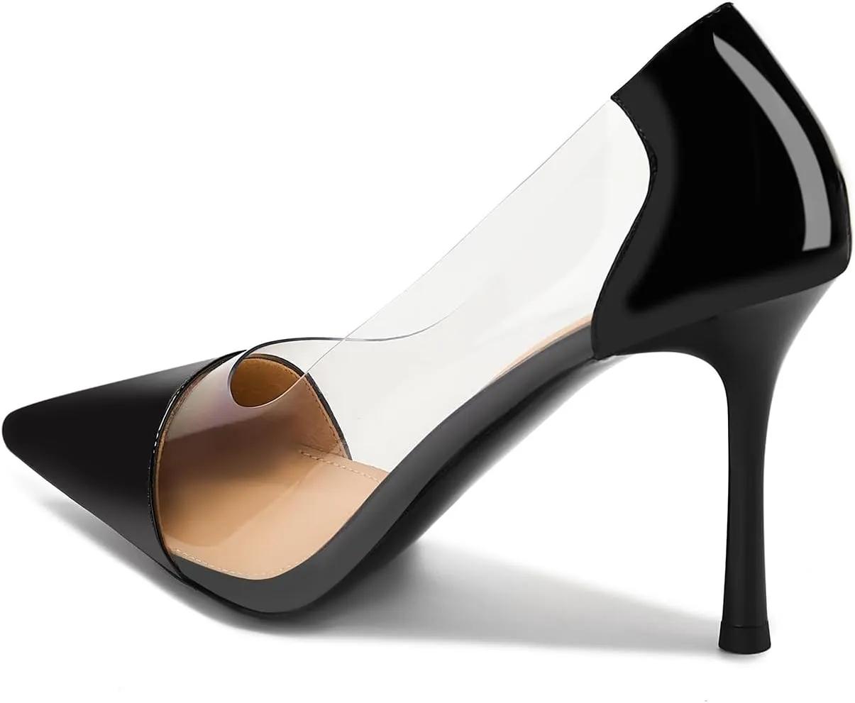 Clear Stiletto Heels for Women Pointed Toe High Heel Closed Pumps Party Wedding Dress Shoes