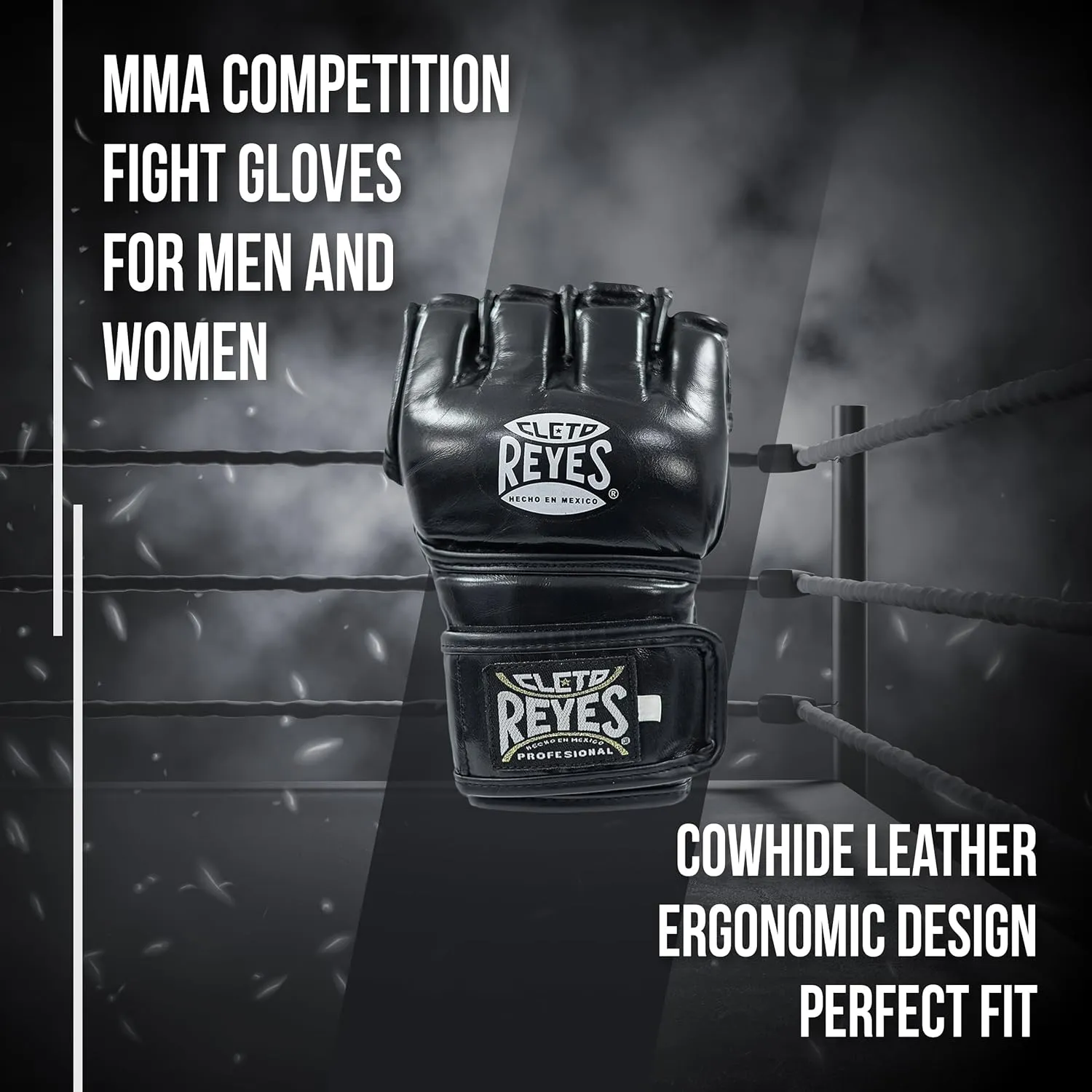 CLETO REYES Black Mamba MMA Competition Fight Gloves for Men and Women, Cowhide Leather, Black