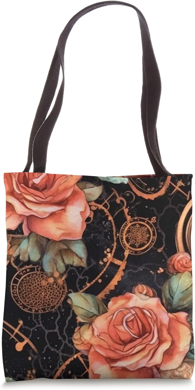Clock Mechanism Steampunk Rose Flower Tote Bag