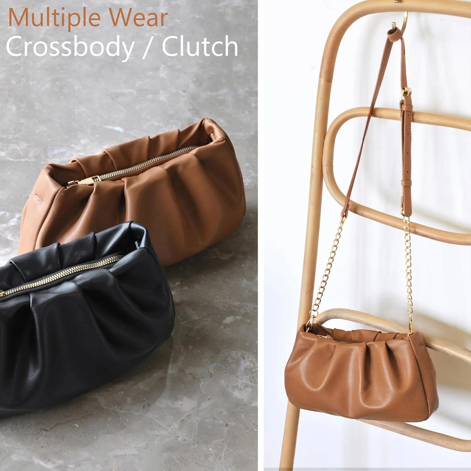 Cloud Pouch Bag Women Shoulder Handbag Soft Vegan Leather Vintage Hobo Chain Cross body Bag