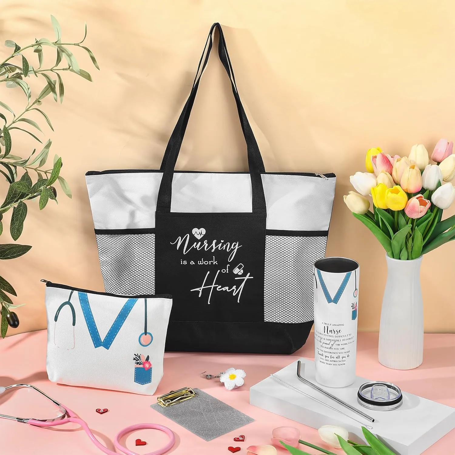 Cna Week Appreciation Gifts 20 oz Nurse Tumbler Tote Bag Makeup Bag Clipboard for Graduation Nursing Student