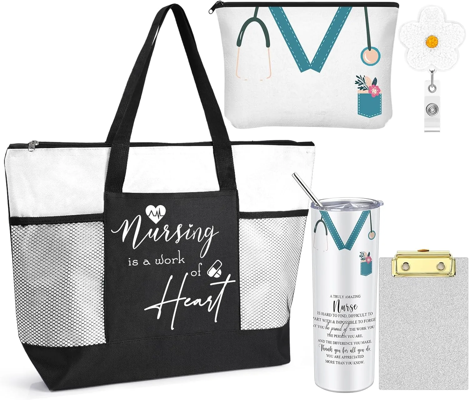 Cna Week Appreciation Gifts 20 oz Nurse Tumbler Tote Bag Makeup Bag Clipboard for Graduation Nursing Student
