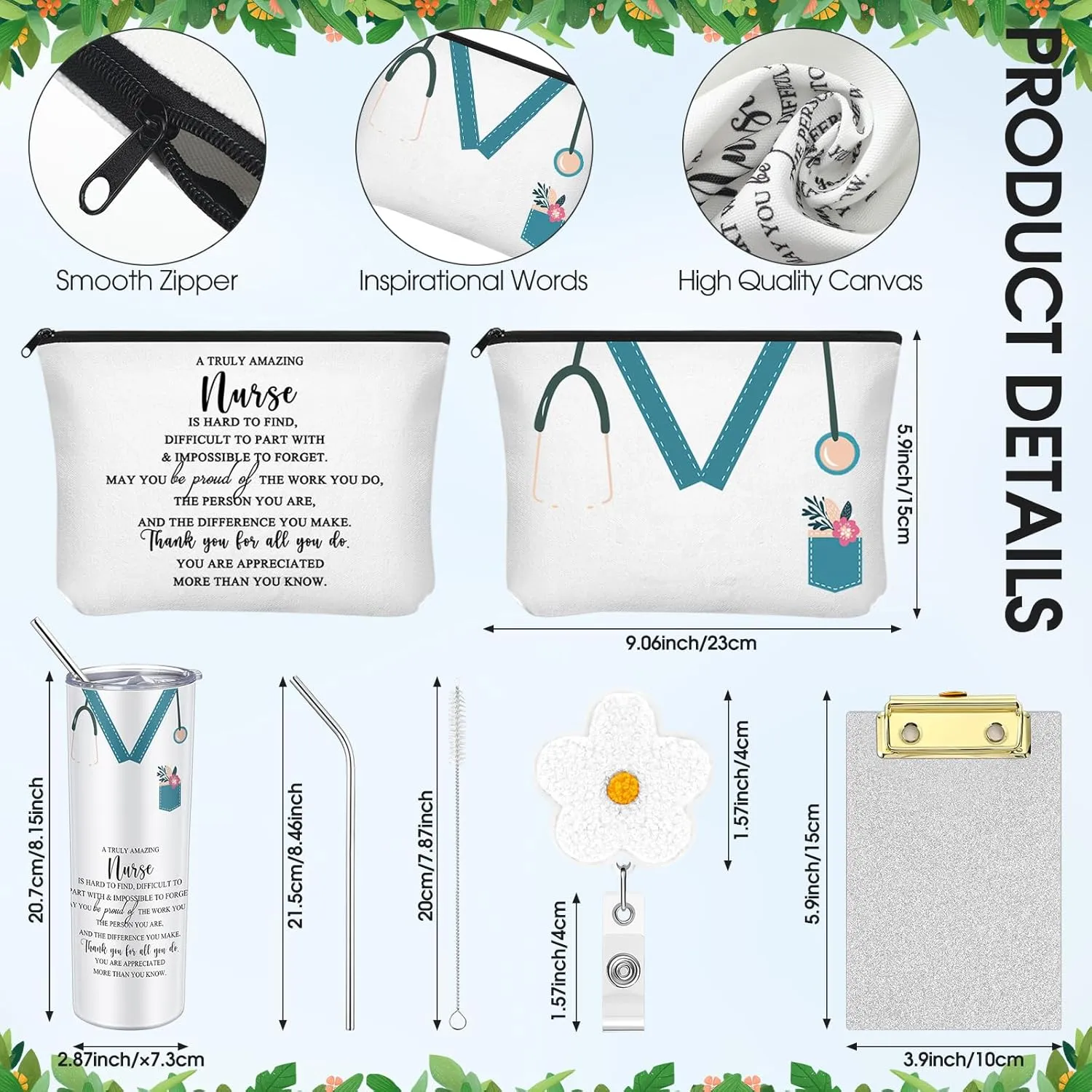 Cna Week Appreciation Gifts 20 oz Nurse Tumbler Tote Bag Makeup Bag Clipboard for Graduation Nursing Student