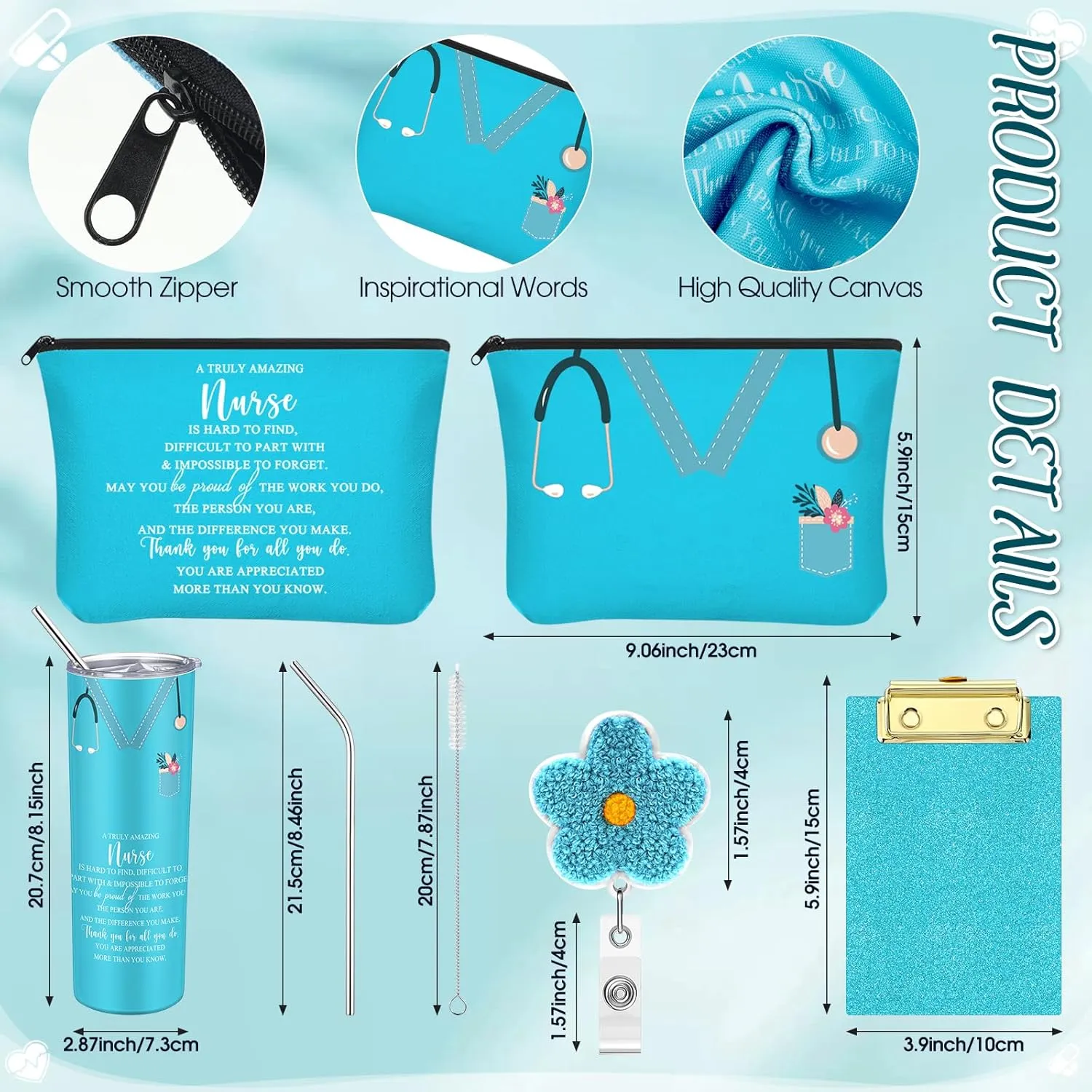 Cna Week Appreciation Gifts 20 oz Nurse Tumbler Tote Bag Makeup Bag Clipboard for Graduation Nursing Student
