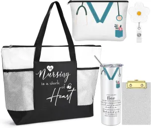 Cna Week Appreciation Gifts 20 oz Nurse Tumbler Tote Bag Makeup Bag Clipboard for Graduation Nursing Student