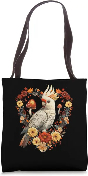 Cockatiel Parrot Bird Heart Cottagecore Aesthetic Flower Tote Bag