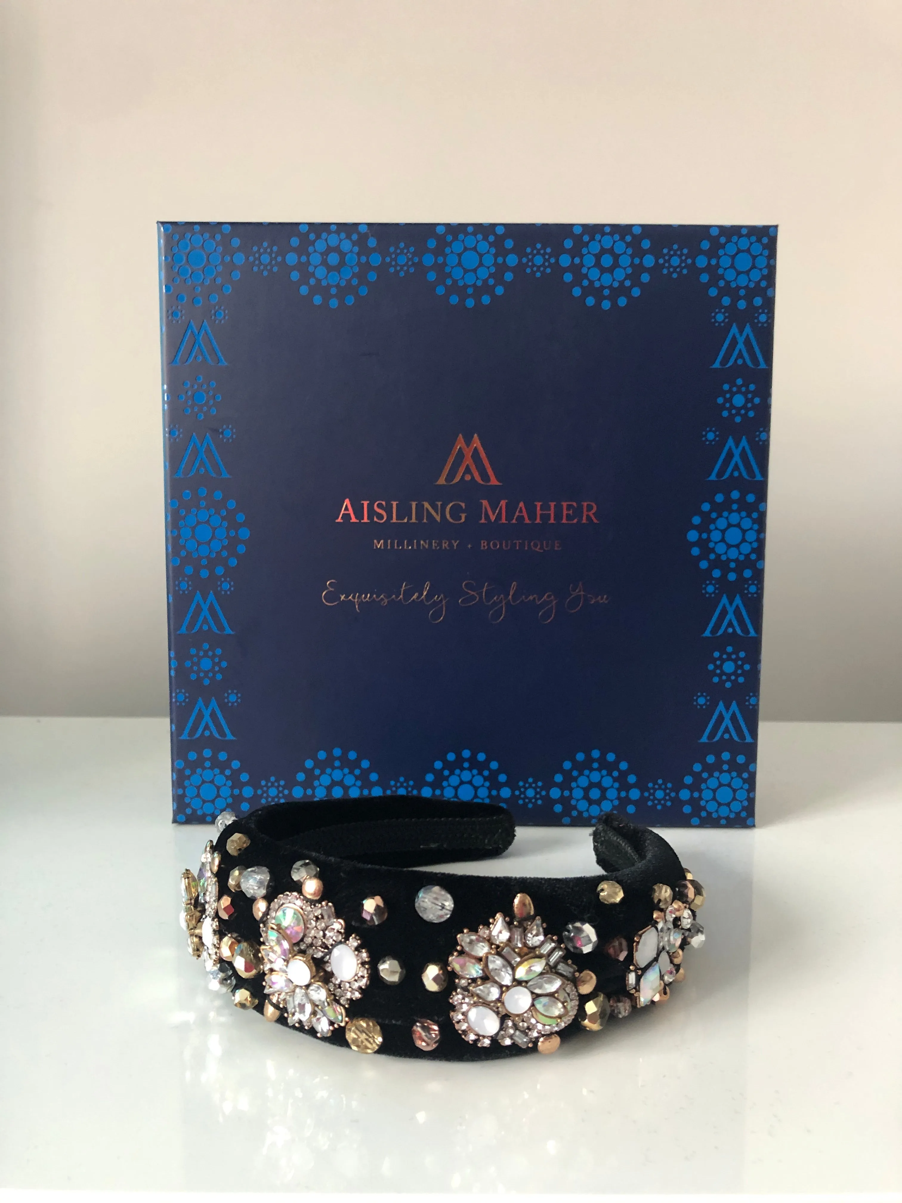 Coco Headpiece Embellished in Gold Silver and AB Crystals