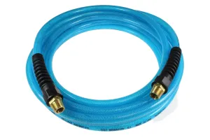 Coilhose Pneumatics PFE60506T Flexeel Reinforced Polyurethane Air Hose, 3/8-Inch ID, 50-Foot Length with (2) 3/8-Inch MPT Reusable Strain Relief Fittings, Transparent Blue