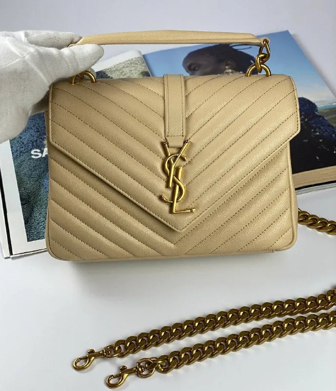 COLLEGE MEDIUM CHAIN BAG IN QUILTED LEATHER GOLDEN OLIVE