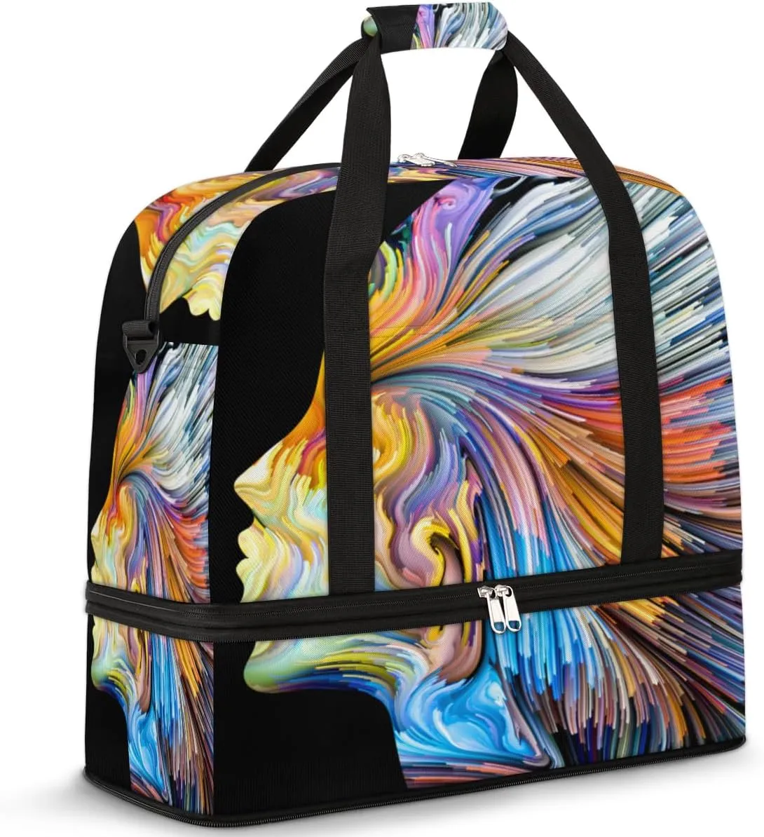 Color Imagination Art Travel Duffle Bag, Large Sports Gym Bag with Shoe Compartment, Waterproof Carry on Tote Bag, Foldable Weekender Overnight Bag for Women Men
