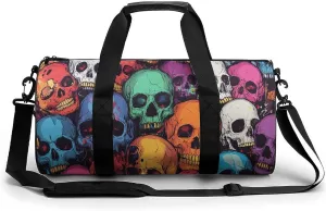 Color Skull Travel Gym Bag for Women Men Horror Cylindrical Duffle Bag Sport Workout Bag with Shoulder Strap
