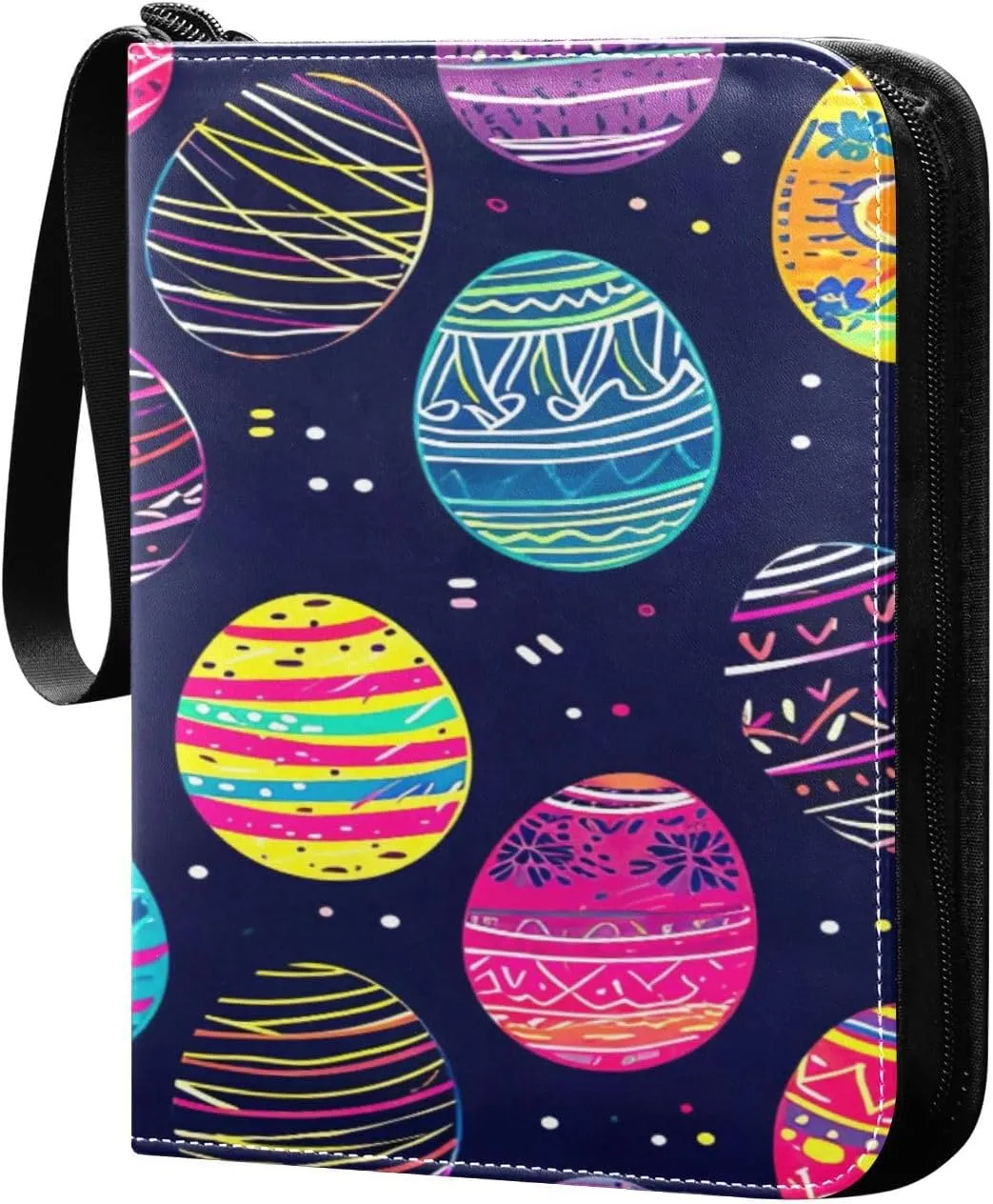 Colorful Easter Eggs Card Binder 4-Pocket, 400 Pockets Trading Cards Holder Games Card Albums Storage Organizer Case for Football, Baseball Cards