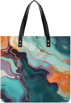 Colourful Marble Large Leather Handbags Women Fashion Handbag Multifunctional Travel Bag It Is A Great Gift for Mothers, Teachers, Friends, Bridesmaids