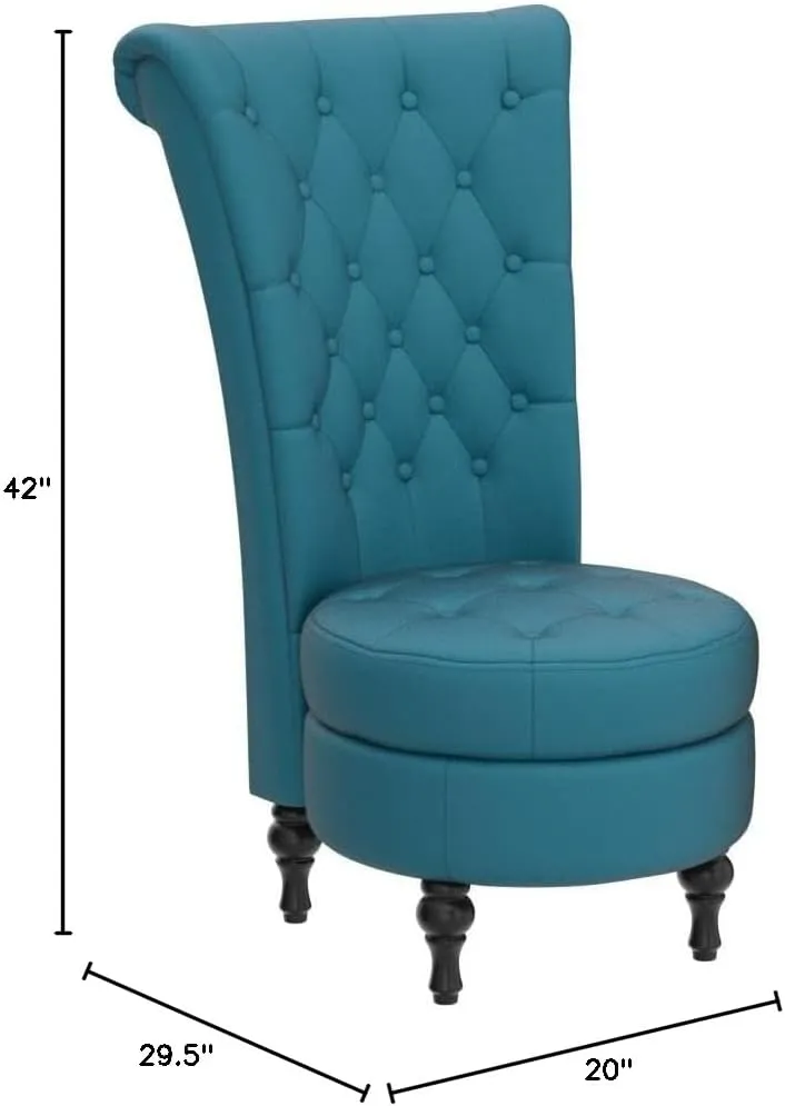 Container Furniture Royal High-Back Velvet Accent Chair for Vanity with Storage and Luxurious Upholstery, Retro Design and Versatile Usage for Livingroom, Bedroom, Lounge and Office, Greenish Blue