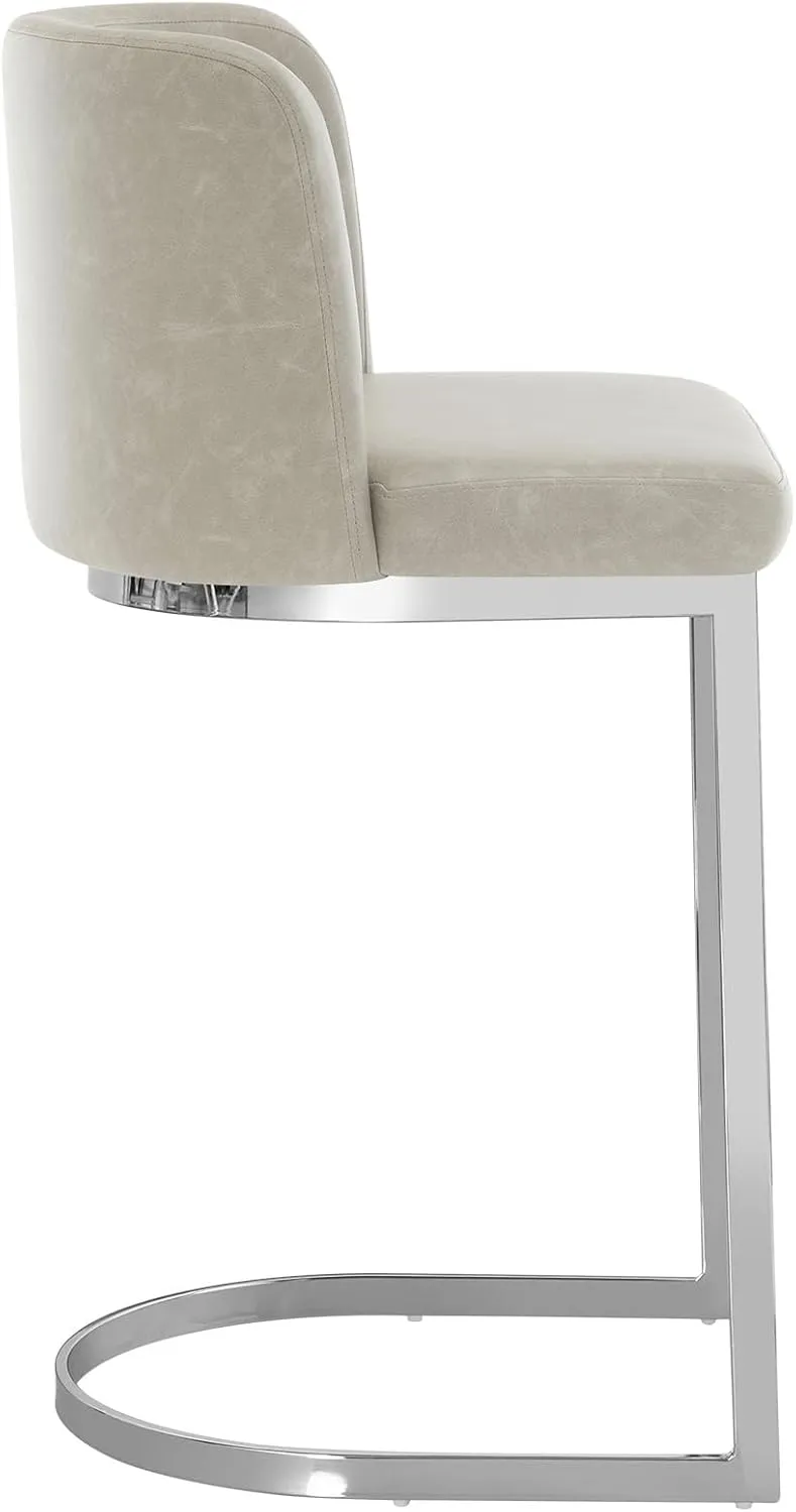 Counter Height Bar Stools, Modern 26" Counter Stools with Back and C-Shaped Metal Frame, Upholstered Faux Leather Bar Chairs Island Stool for Kitchen Counter, Home Pub, Griege
