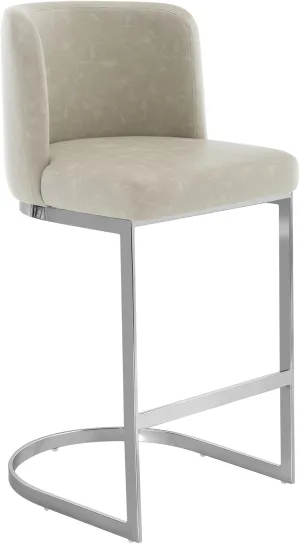 Counter Height Bar Stools, Modern 26" Counter Stools with Back and C-Shaped Metal Frame, Upholstered Faux Leather Bar Chairs Island Stool for Kitchen Counter, Home Pub, Griege