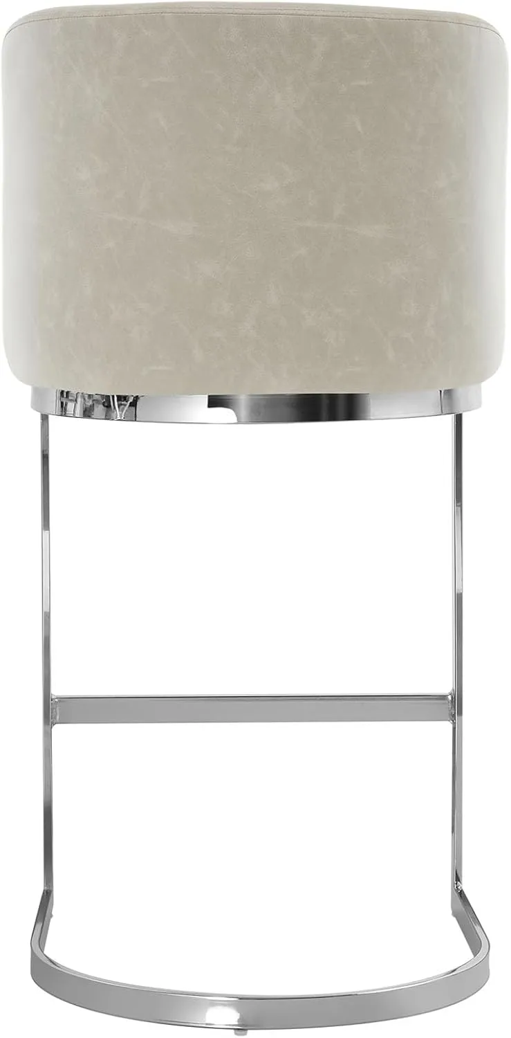 Counter Height Bar Stools, Modern 26" Counter Stools with Back and C-Shaped Metal Frame, Upholstered Faux Leather Bar Chairs Island Stool for Kitchen Counter, Home Pub, Griege