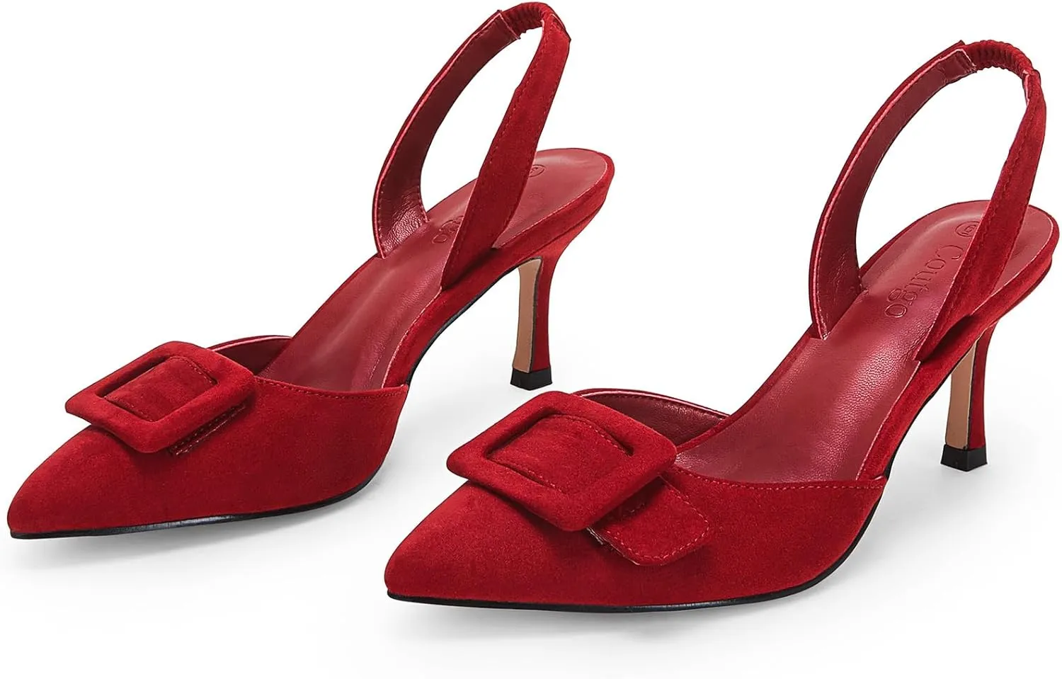 Coutgo Womens Slingback Heels Kitten Heel Pumps Dress Shoes Sling Back Closed Pointed Toe Suede Wedding Party Sandals