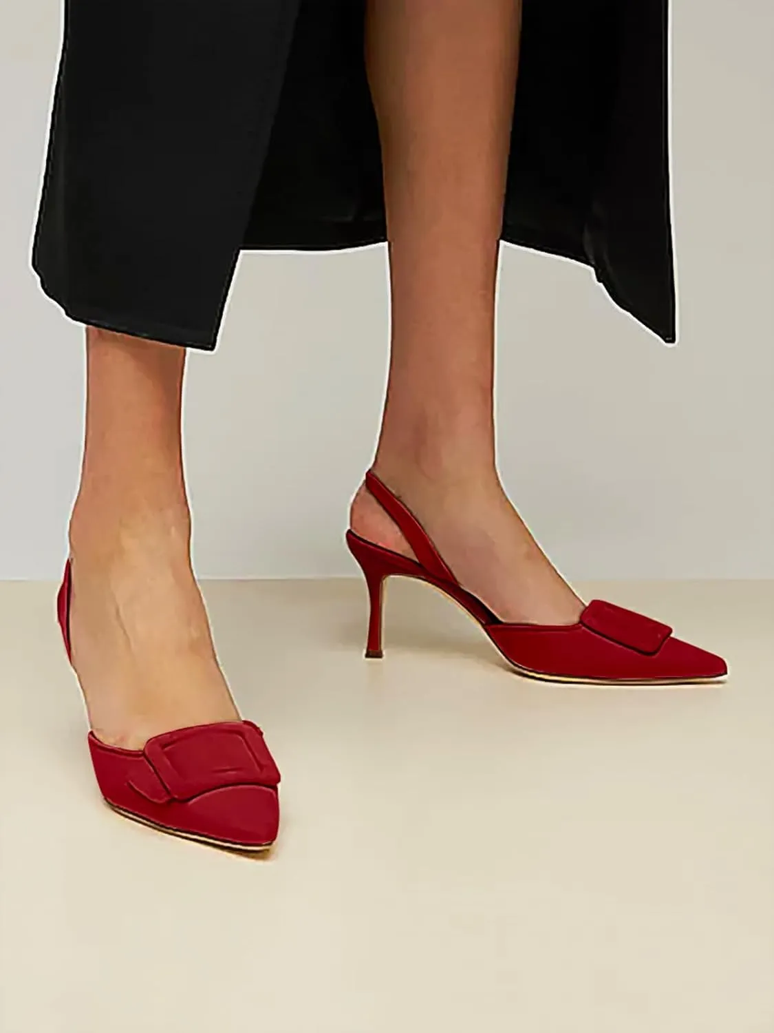 Coutgo Womens Slingback Heels Kitten Heel Pumps Dress Shoes Sling Back Closed Pointed Toe Suede Wedding Party Sandals