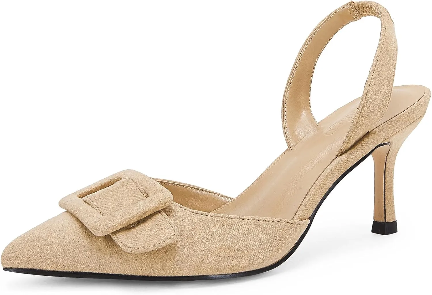 Coutgo Womens Slingback Heels Kitten Heel Pumps Dress Shoes Sling Back Closed Pointed Toe Suede Wedding Party Sandals