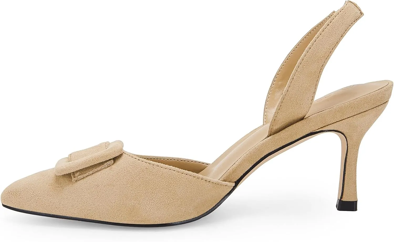 Coutgo Womens Slingback Heels Kitten Heel Pumps Dress Shoes Sling Back Closed Pointed Toe Suede Wedding Party Sandals
