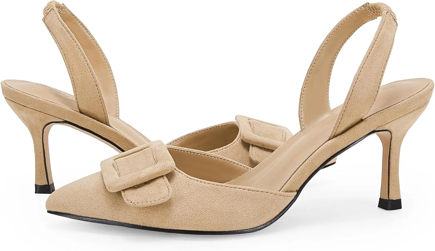 Coutgo Womens Slingback Heels Kitten Heel Pumps Dress Shoes Sling Back Closed Pointed Toe Suede Wedding Party Sandals