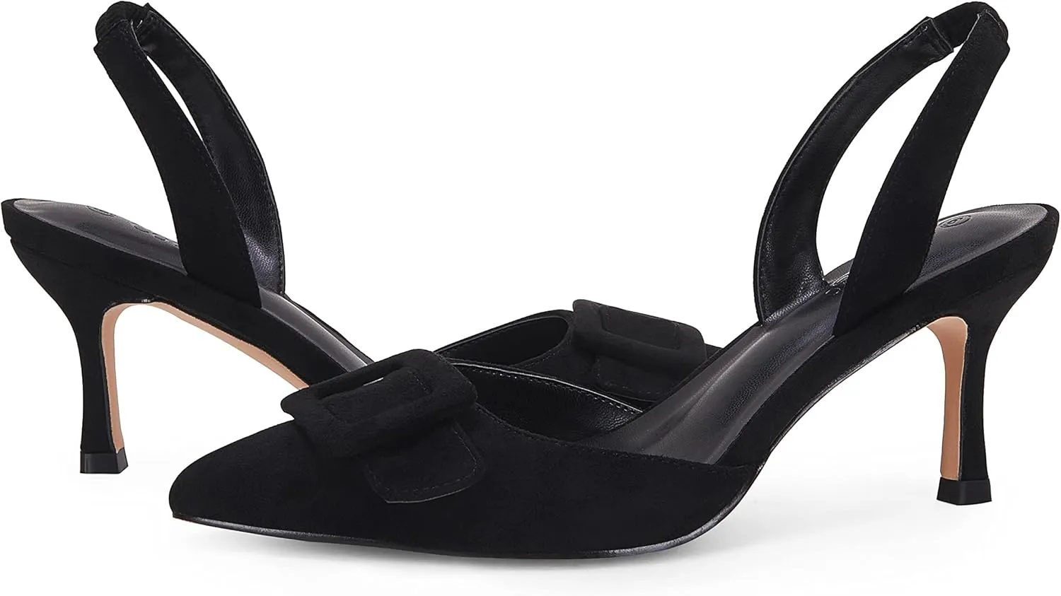 Coutgo Womens Slingback Heels Kitten Heel Pumps Dress Shoes Sling Back Closed Pointed Toe Suede Wedding Party Sandals