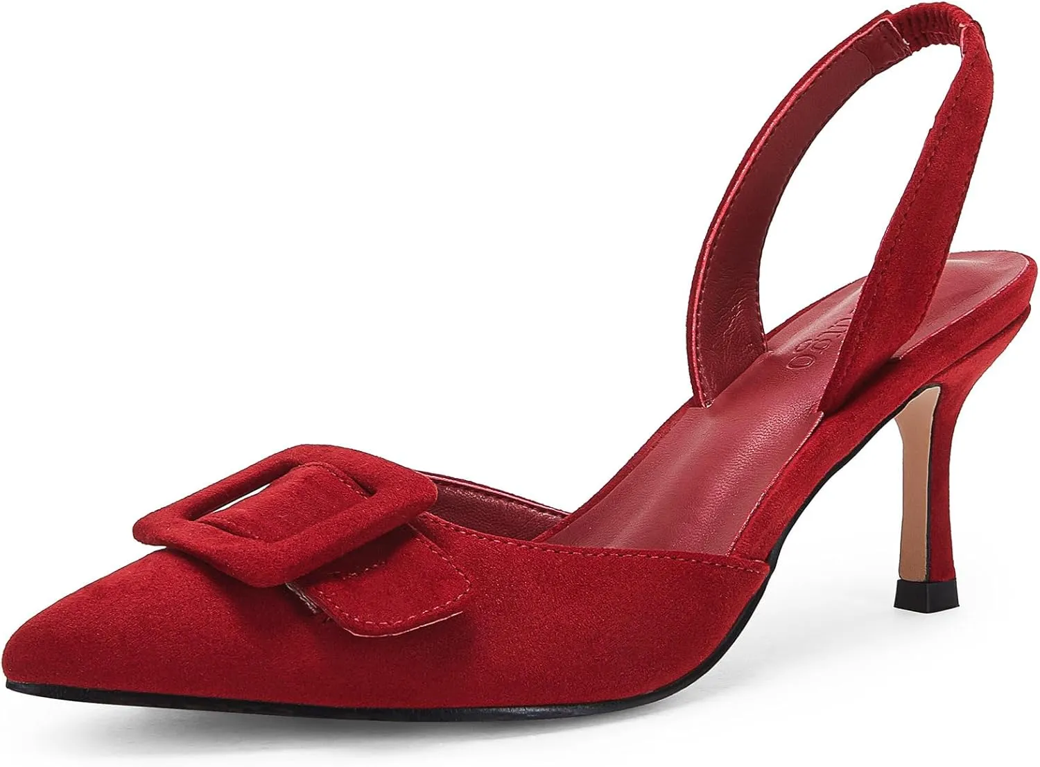 Coutgo Womens Slingback Heels Kitten Heel Pumps Dress Shoes Sling Back Closed Pointed Toe Suede Wedding Party Sandals