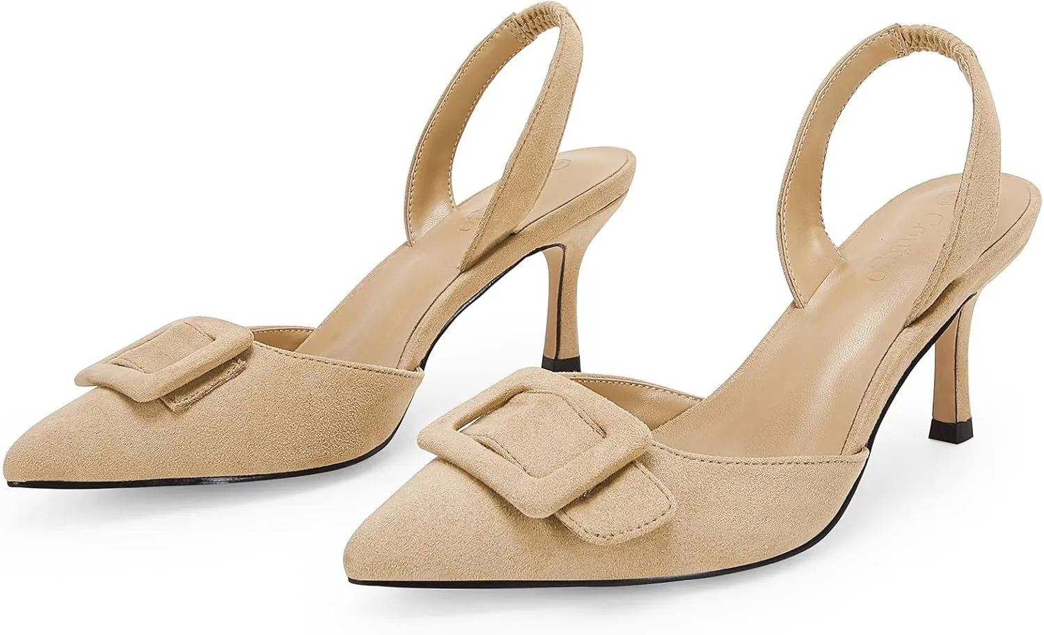 Coutgo Womens Slingback Heels Kitten Heel Pumps Dress Shoes Sling Back Closed Pointed Toe Suede Wedding Party Sandals