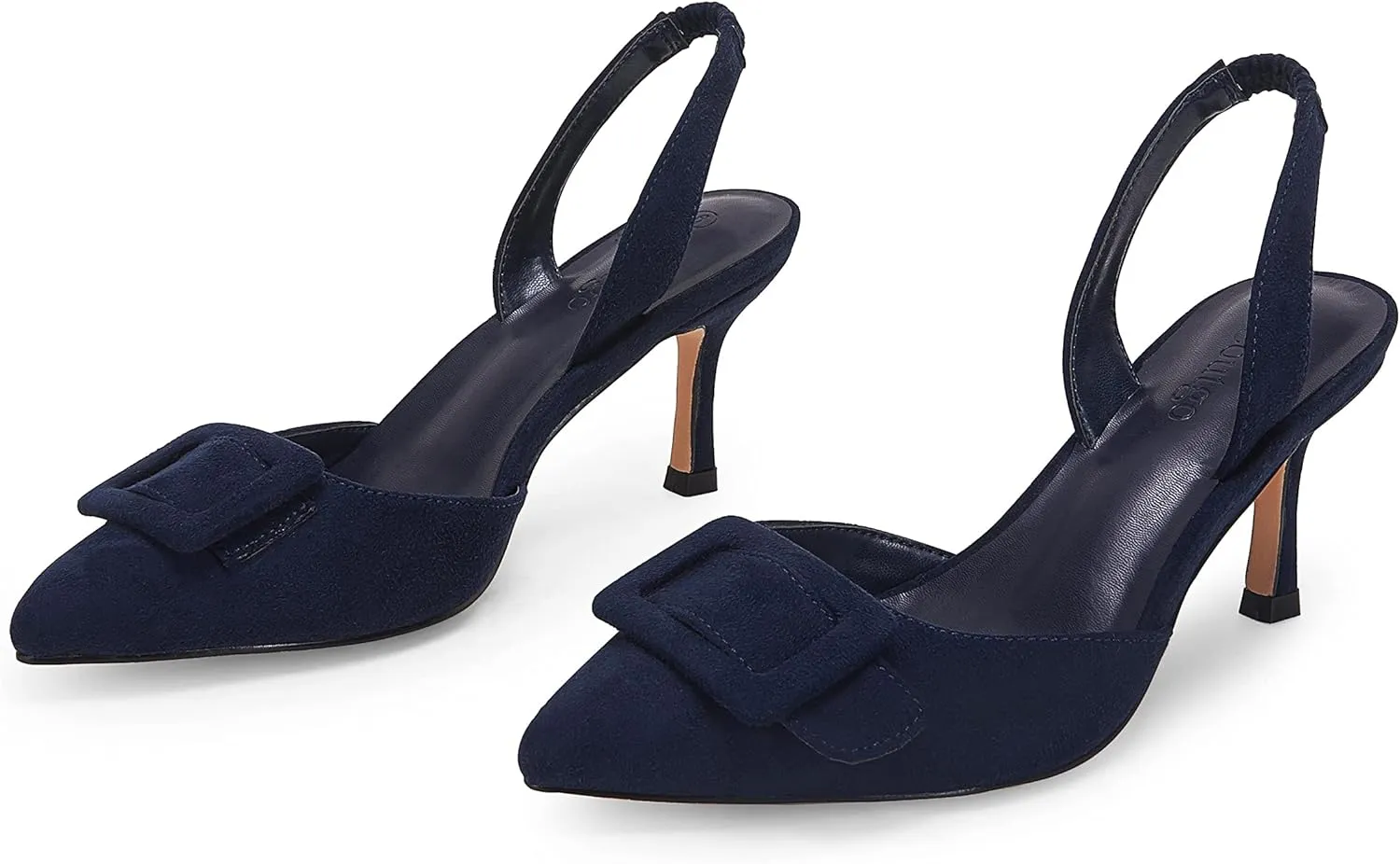 Coutgo Womens Slingback Heels Kitten Heel Pumps Dress Shoes Sling Back Closed Pointed Toe Suede Wedding Party Sandals