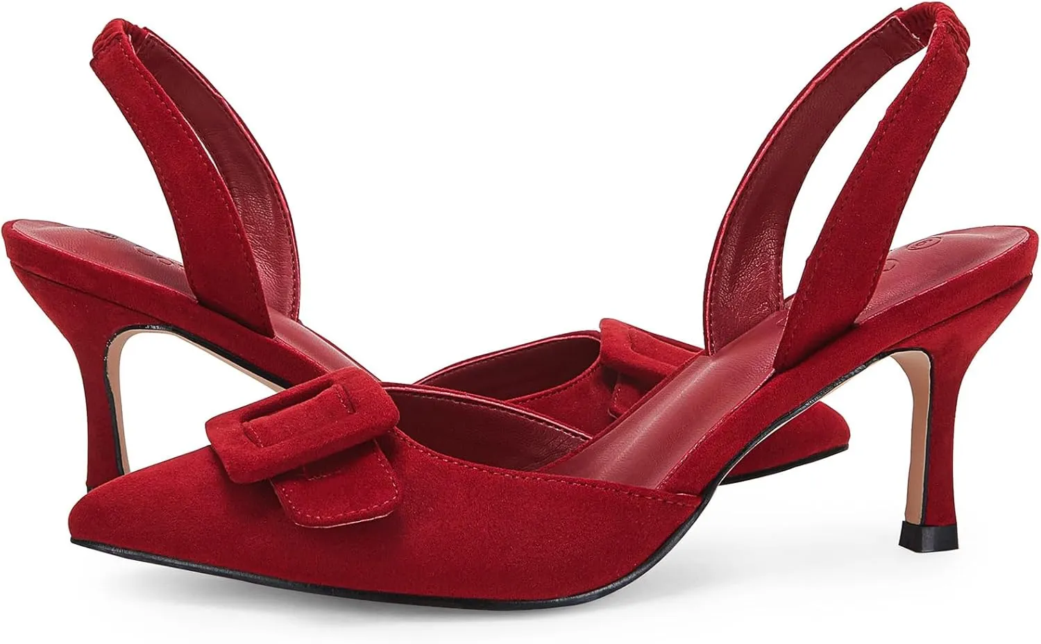 Coutgo Womens Slingback Heels Kitten Heel Pumps Dress Shoes Sling Back Closed Pointed Toe Suede Wedding Party Sandals