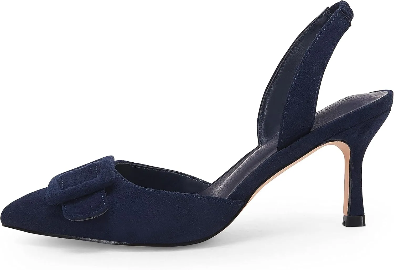 Coutgo Womens Slingback Heels Kitten Heel Pumps Dress Shoes Sling Back Closed Pointed Toe Suede Wedding Party Sandals
