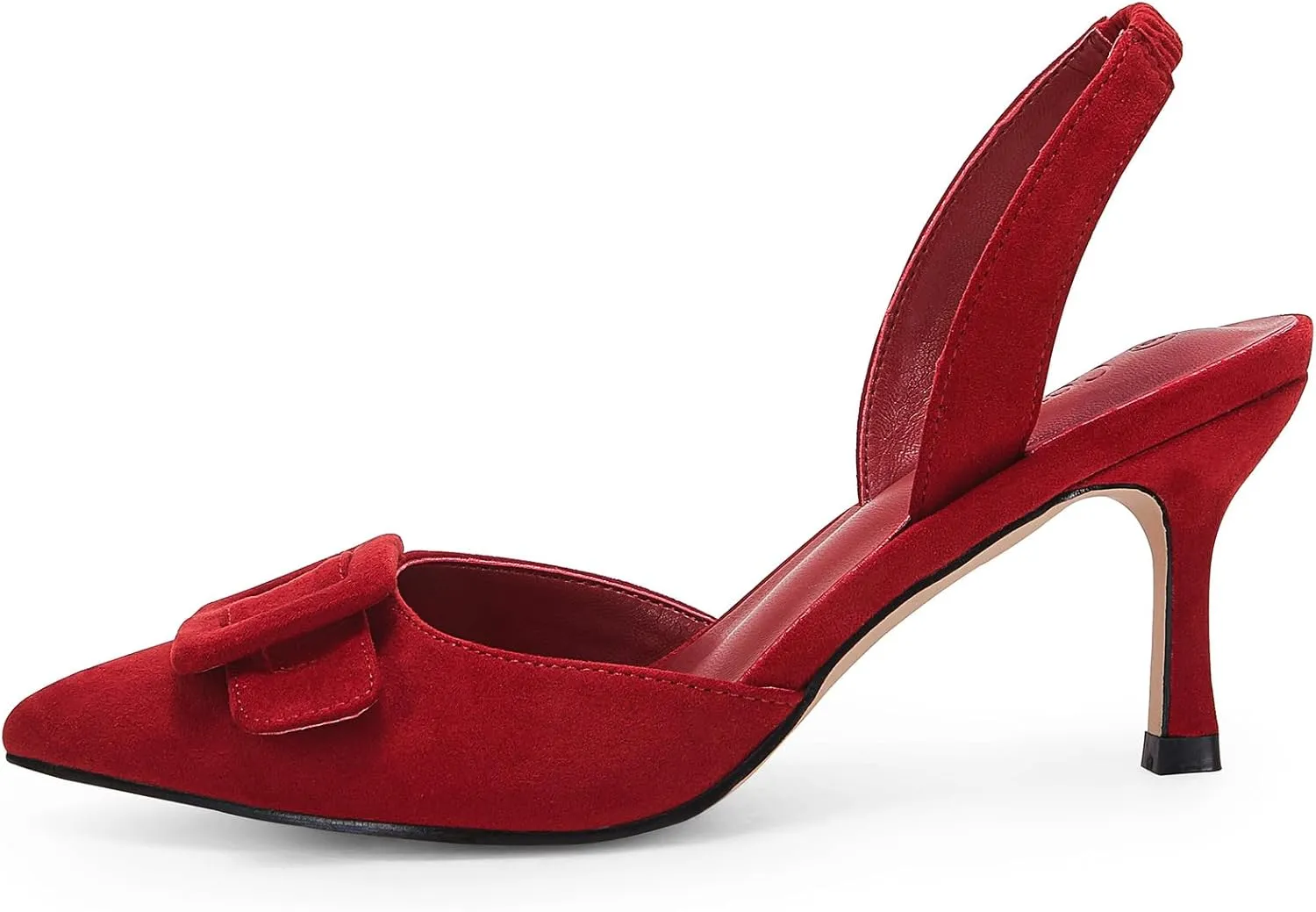Coutgo Womens Slingback Heels Kitten Heel Pumps Dress Shoes Sling Back Closed Pointed Toe Suede Wedding Party Sandals