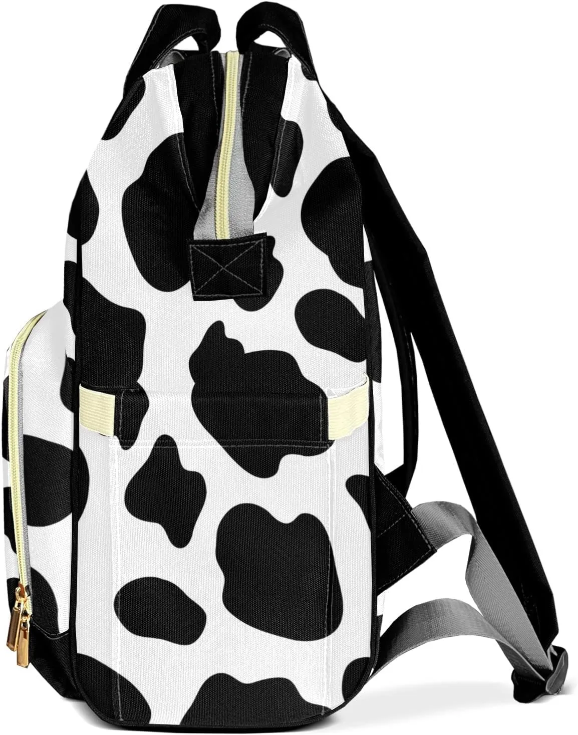 Cow Skin Black and White Diaper Bags with Name Personalized Baby Bag Travel Tote Bag Waterproof Backpack for Mom Gift
