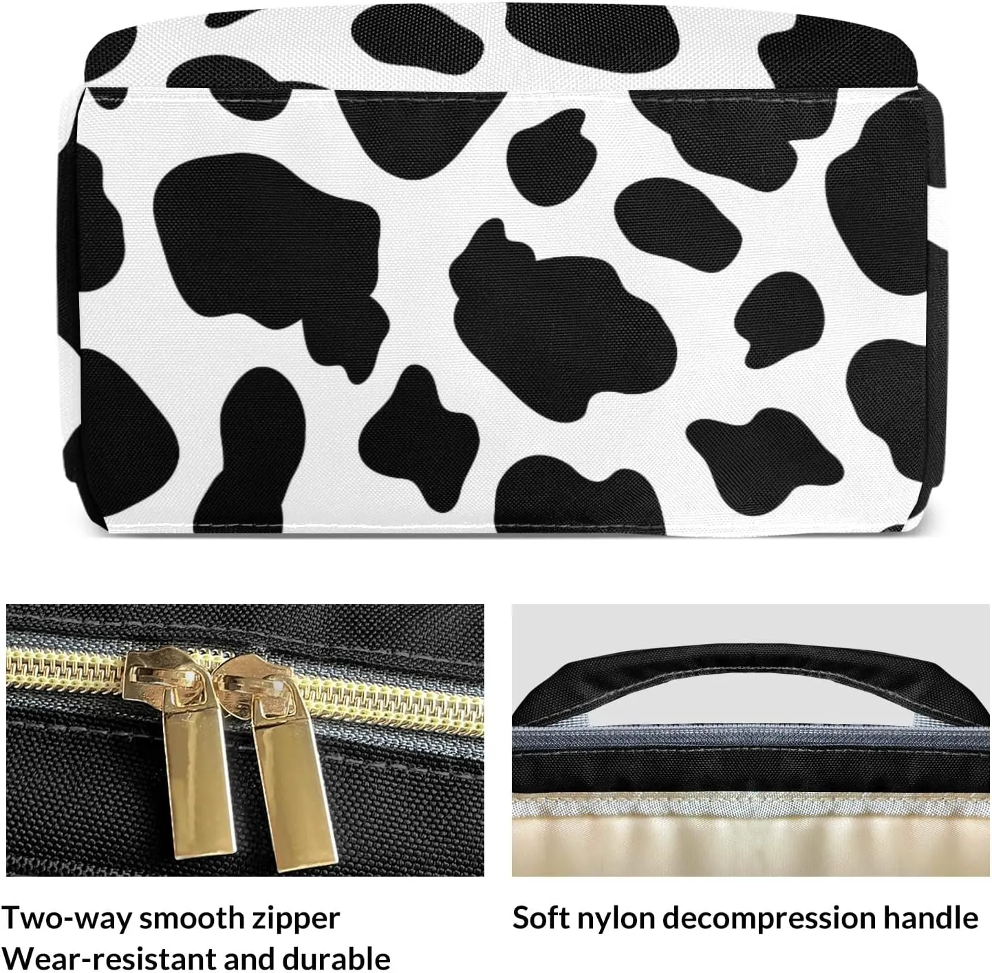 Cow Skin Black and White Diaper Bags with Name Personalized Baby Bag Travel Tote Bag Waterproof Backpack for Mom Gift