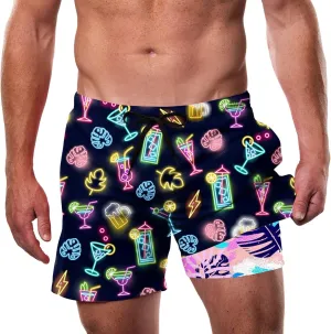 Cozople Men's Swim Trunks with Compression Liner 5.5" Inseam Quick Dry Bathing Suit Boxer Brief Lined Swim Shorts Swimwear
