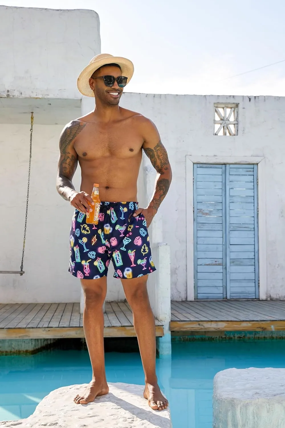Cozople Men's Swim Trunks with Compression Liner 5.5" Inseam Quick Dry Bathing Suit Boxer Brief Lined Swim Shorts Swimwear