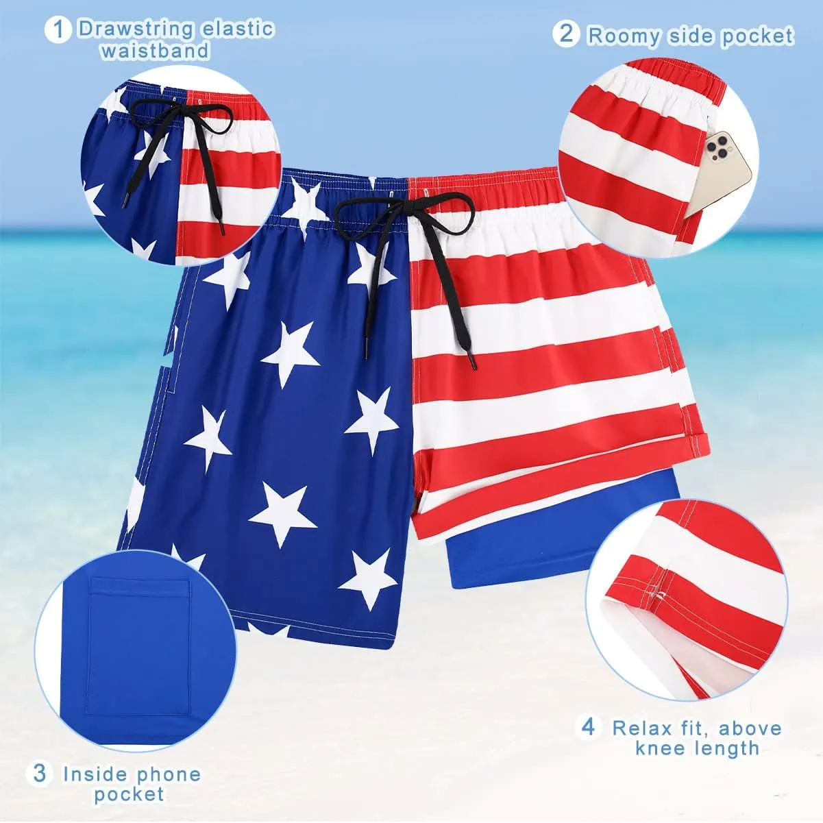 Cozople Mens Swim Trunks with Compression Liner 5.5" Inseam Quick Dry Bathing Suit Lightweight Swimming Shorts