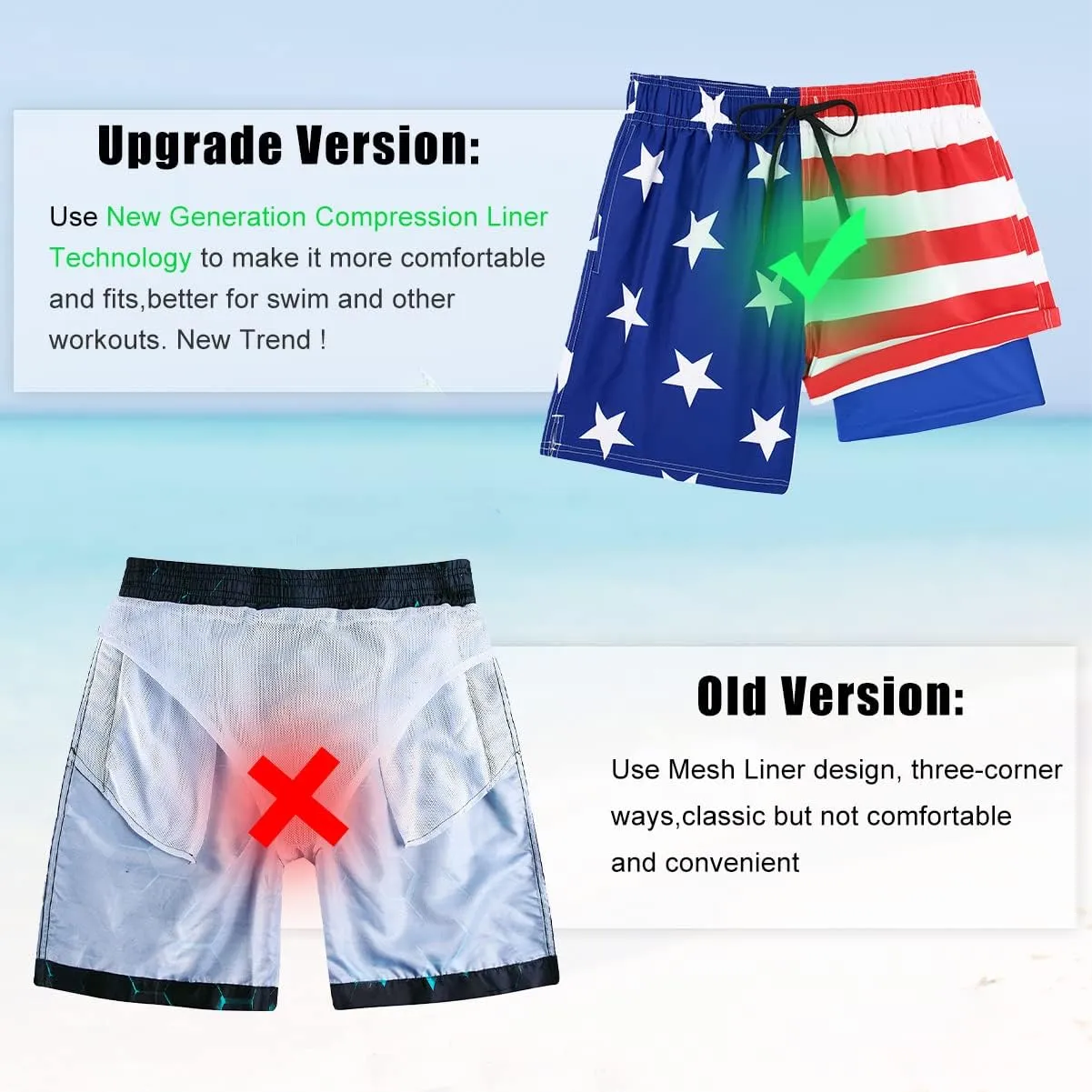 Cozople Mens Swim Trunks with Compression Liner 5.5" Inseam Quick Dry Bathing Suit Lightweight Swimming Shorts