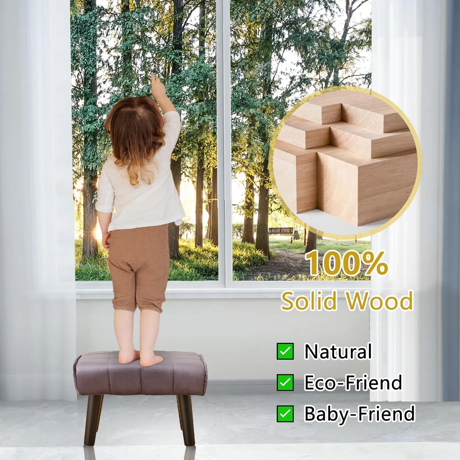 Cpintltr Velvet Wooden Step Stool for Adults Velvet Upholstered Small Ottoman Foot Rest Stools Modern Rectangle Foot Stool Pouf Ottoman Sofa Footrest for Couch Chair Living Room Easy Assembly Grey