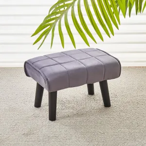Cpintltr Velvet Wooden Step Stool for Adults Velvet Upholstered Small Ottoman Foot Rest Stools Modern Rectangle Foot Stool Pouf Ottoman Sofa Footrest for Couch Chair Living Room Easy Assembly Grey
