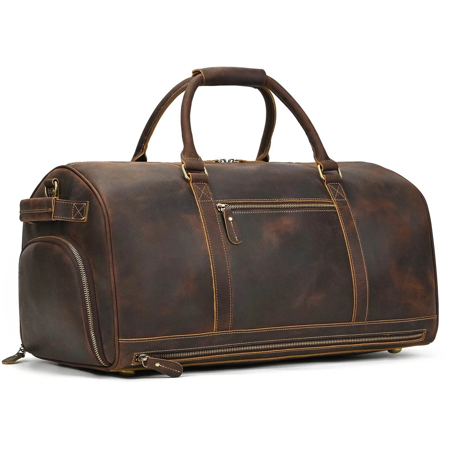 Crazy Horse Leather Fitness Travel Duffel Bag Men’s Dry and Wet Separation