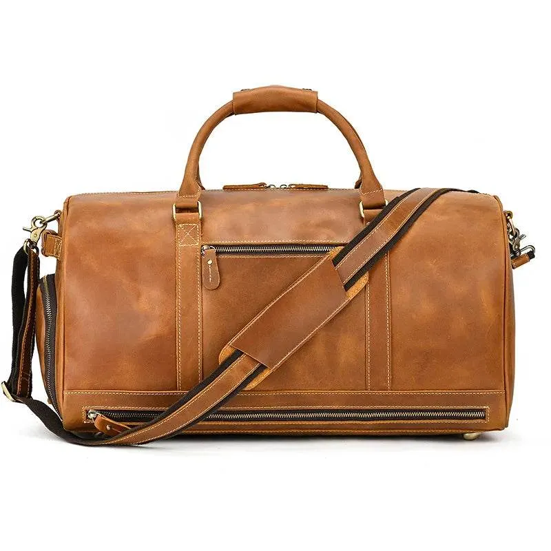 Crazy Horse Leather Fitness Travel Duffel Bag Men’s Dry and Wet Separation