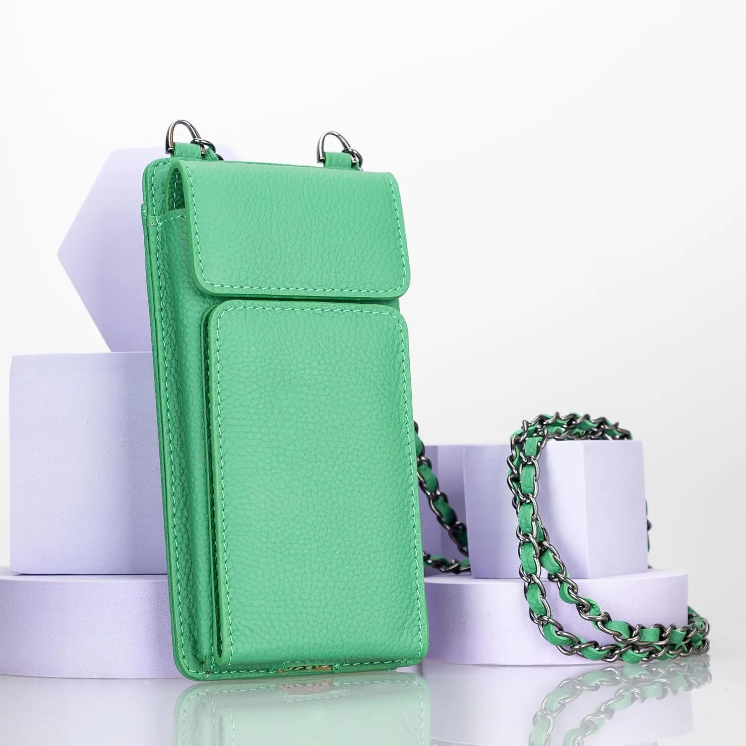 Crossbody Women Wallet fits iPhone 16 Pro MAX / 17 Pro MAX and All Mobile Devices up to 6.9" - Zippered Women Purse, Shoulder Bag with Card Holder, Pocket & Chain Strap, Trendy (Pistachio)
