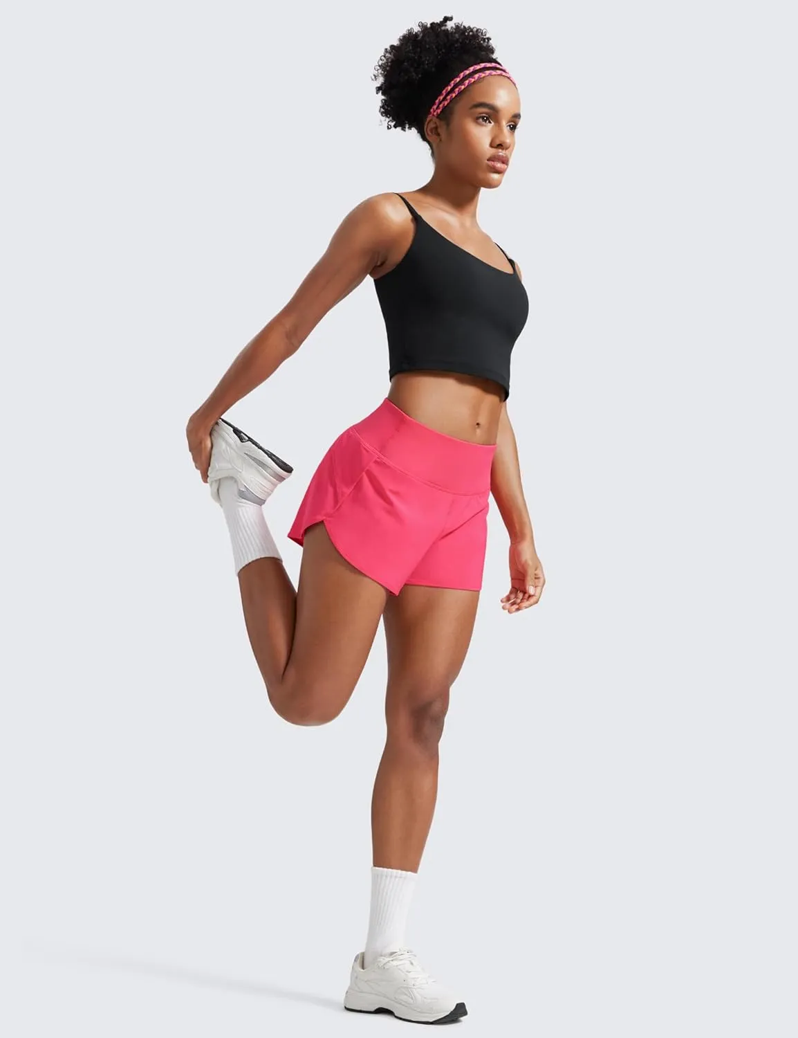 CRZ YOGA Mid Waisted Running Shorts for Women 4" Soft for Gym Athletic Workout with Zipper Pocket Liner Quick Dry